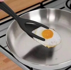 2 in 1 Non Stick Grip Flip Fried Egg Tong Toast Bread Pancake Spatula Kitchen US - Picture 1 of 4