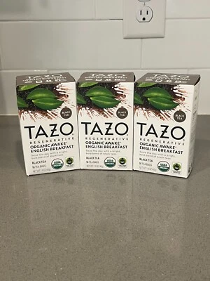 3 PACOTES TAZO Awake café da manhã inglês, chá preto orgânico regenerador, 48 unidades - Imagem 1 de 4