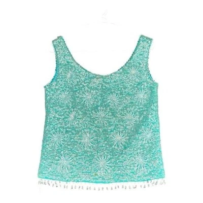 Creations by Harilela’s Mano Cuentas Corderos Lana Azul Tanque Shell Vintage Lentejuelas Foto 1 de 4