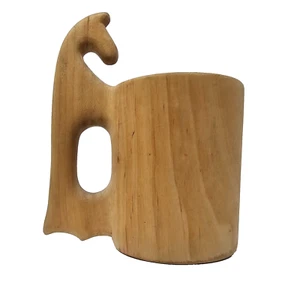 Handmade Horse Carved Solid Wood Bowl Planter Cup - Picture 1 of 6