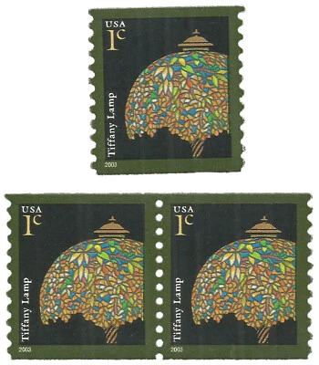 Scott 3758, The 2003 1¢ Tiffany Lamp Coil Pair and Single - Mint, Never Hinged - Image 1 of 3