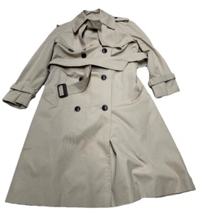 Vintage Etienne Aigner Trench Coat Womens Sz 6P Double Breasted Belted Tan-STAIN - Picture 1 of 14