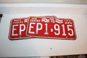 1976 76 1977 77 MISSOURI MO LICENSE PLATE TAG PAIR SET EP1 915 Bicentennial Rare - Picture 1 of 5