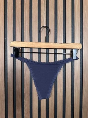 New Victoria's Secret Panties Large Dark Purple V String Rose Thong Lace Trim - Image 1 of 4