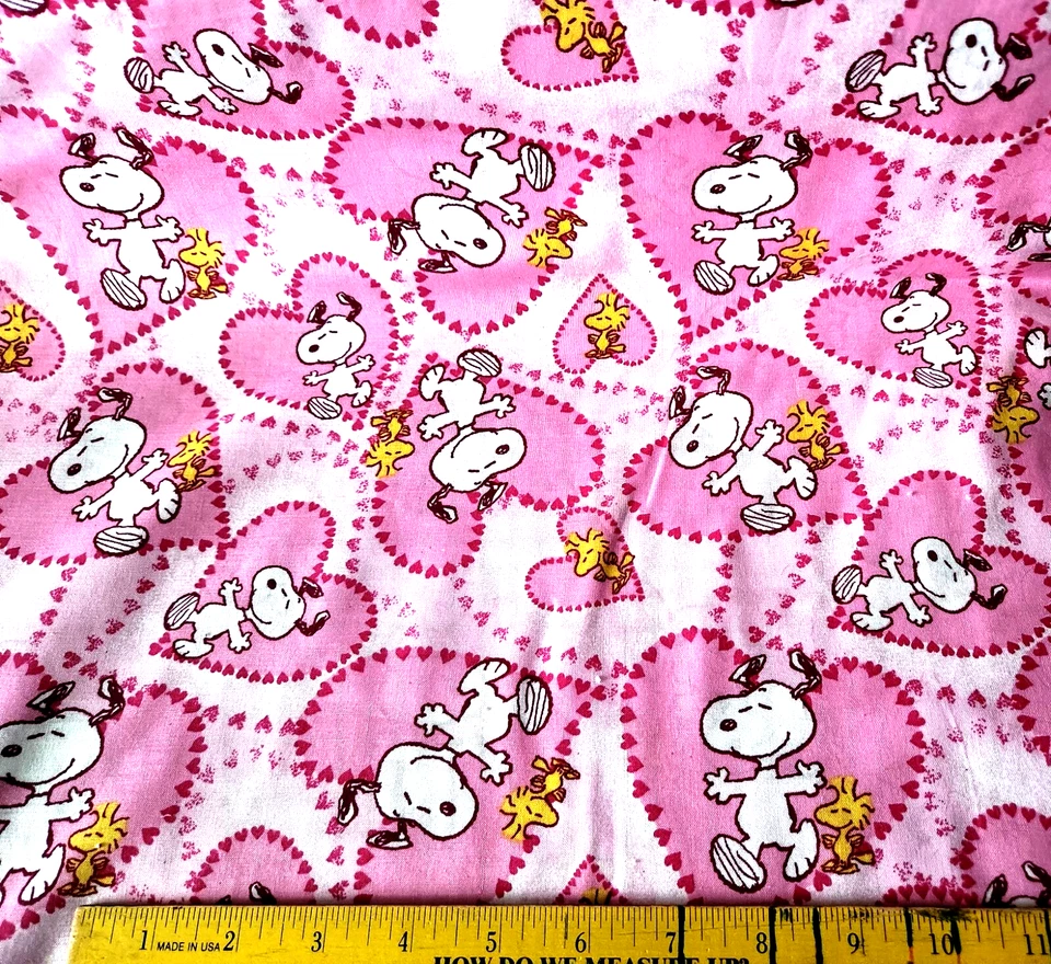 Tela de coser artesanal de algodón corazones de San Valentín Snoopy por yarda vintage NUEVO Foto 1 de 1
