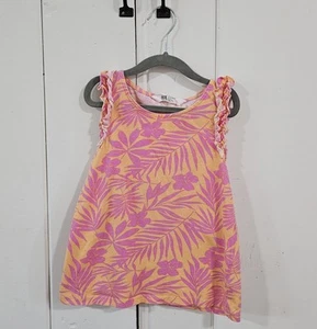 H&M Girls Orange and Pink Tropical Sleeveless Tank with Ruffle Accents size 6x/7 - Picture 1 of 3