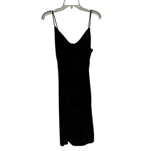 H&M Damen tailliertes gerafftes schwarzes Midikleid Spaghettiträger Größe M - Bild 1 von 5