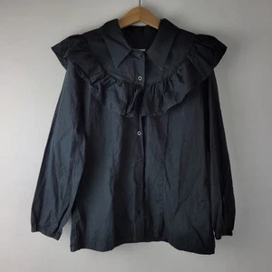 Hilda Henri Girls Size 14 Yrs Black Frill 100% Cotton Blouse Top Casual Relaxed - Picture 1 of 10