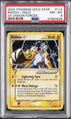 2005 POKEMON EX UNSEEN FORCES GOLD STAR #114 RAIKOU-HOLO PSA 8 - Image 1 of 2