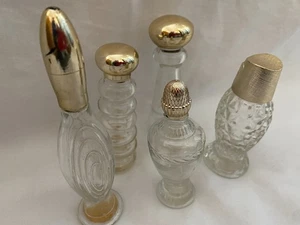 Menge 5 Vintage AVON Klarglas leere Parfum Flaschen mit Golddeckel Sammlerstück - Bild 1 von 3