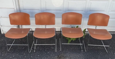 4 SILLAS MAX-STACKER VINTAGE APILABLES CAJA DE ACERO NARANJA Y CROMO Give Inc Foto 1 de 4