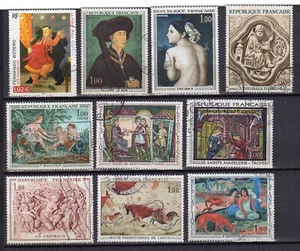 France Art tableaux un lot de 10 grands timbres oblitérés /TE4410 - Picture 1 of 1
