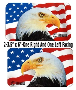 2- Calcomanía de parachoques de bandera y águila de EE. UU. Personalizar 3,5" x 6" cara izquierda y derecha - Imagen 1 de 5