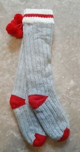 Reading Socks, Cabin Lounge  Grey White Red Stripe Sherpa Lined Canadian Design