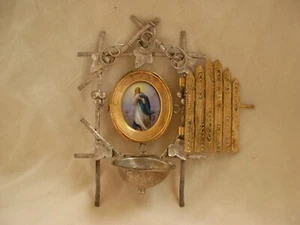 ANTIQUE FRENCH SILVERED & GILDED BRONZE HOLY WATER FONT,LATE 19th CENTURY. - Picture 1 of 12