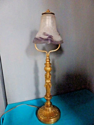 SUPERBE LAMPE ANCIENNE BRONZE STYLE EMPIRE TULIPE PATE D VERRE NAPOLEON III-1900 - Photo 1/4