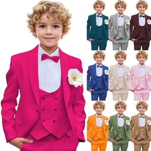 Boys 3 Pieces Slim Fit Suit Kids Tuxedo Suits for Boys Prom Wedding Party Formal - Picture 1 of 28
