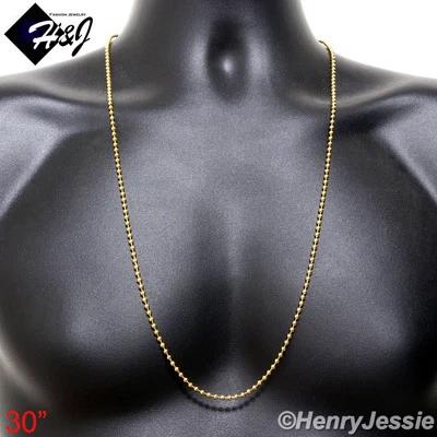 30 «МУЖСКОЙ из нержавеющей стали 2,5 мм позолоченный бисер мяч ссылка цепочка ожерелье - Изображение 1 из 2