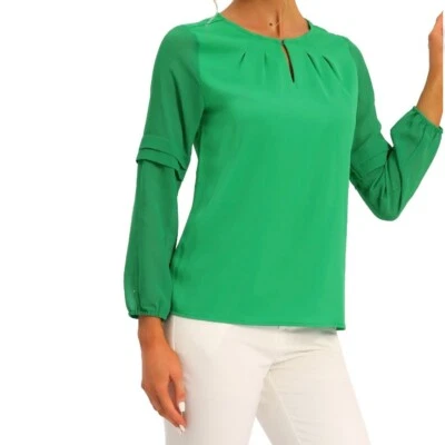 Blusa Allegra K Mujer Pequeña Top Gasa Semi Transparente Mangas Largas Cerradura Negocios Foto 1 de 4