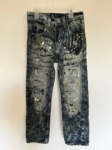 Road Narrows Distressed Dark Wash Acid Denim Straight Leg Jeans Boys Size 7 - Picture 1 of 7