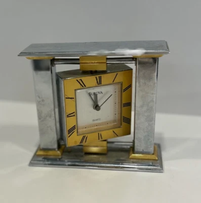 Silver Frame Bulova B2079 A2 Adjustable Manual Winding Travel Clock  Art Decor - Image 1 of 2