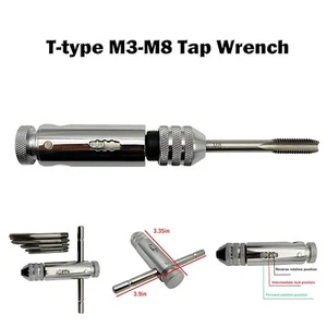 M3-M8 Hand Screw Tap Set Adjustable Steel Tap Wrench for Small Space Station - Picture 1 of 14