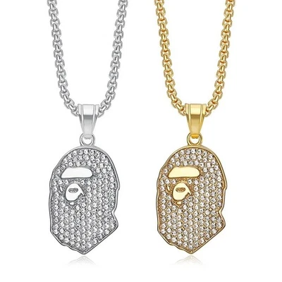 Collar de cadena colgante con cabeza de mono helada de plata de 18 quilates Hip Hop para hombre joyas Foto 1 de 4