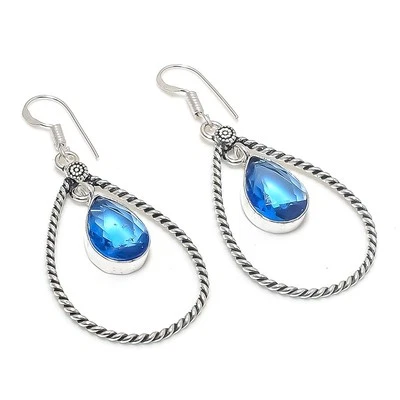 Pendientes hechos a mano de piedras preciosas de cuarzo tanzanita con forma de pera joyería de regalo 2,2" PG 5126 Foto 1 de 4
