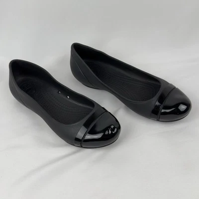 Crocs Black Cap Toe Ballet Flats Sz 8 Women’s Comfort Slip-On Lightweight - Image 1 of 4