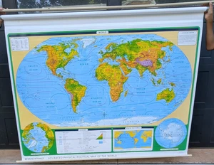Vtg Classroom Advanced Physical Political Pull-Down Rand McNally World Map - Picture 1 of 2