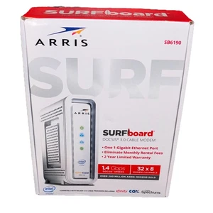 New In Box-ARRIS Surfboard SB6190 32x8 Docsis 3.0 Cable Modem White 1.4Gbps Port - Afbeelding 1 van 3