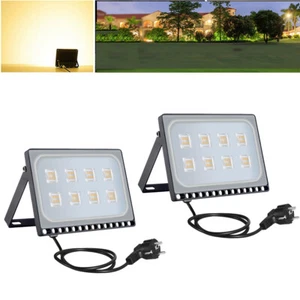 2x 50W LED Flood With Male Floodlight Outdoor Spotlight Garden Lamp Warm White Slim - Picture 1 of 10