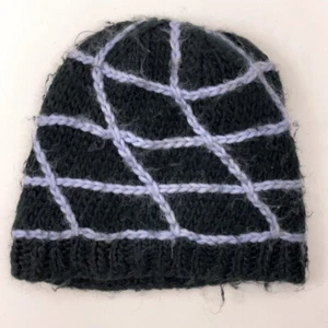 LL Bean Black Knit with purple line pattern winter hat girls size small - Picture 1 of 7