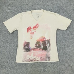 Obey Shirt Boy's Large Beige Dove Spell Out Graphic Short Sleeve V-Neck Stretch - Picture 1 of 14