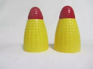 MINI SPIGHE DI MAIS VINTAGE BACHELITE SALE E PEPE SHAKER TAPPI ROSSI - Foto 1 di 5