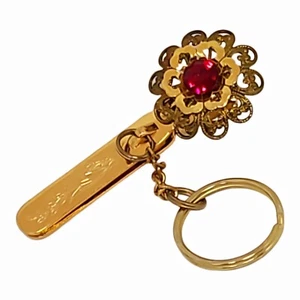 Vintage goldfarbene Geldklammer & Schlüsselanhänger roter Strass  - Bild 1 von 3