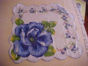 Vintage Lg Hanky w/ Blue Poppy 71275 - Picture 1 of 4