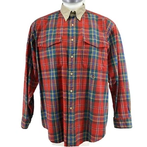 TOMMY HILFIGER Vtg Mens Size L Green Red Plaid LS Flag Button Down Dress     P5 - Picture 1 of 9