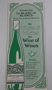 1960s California Le Blanc De Blancs White Wines Vintage Pamphlet Advertisement - Picture 1 of 5