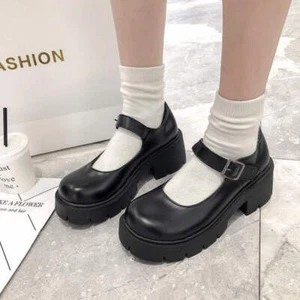 Vintage Mary Jane High Heel Shoes Chunky Platform Leather Shoe Retro Buckle - Picture 1 of 28