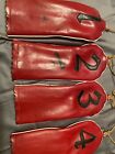 VINTAGE RED & BLACK FAUX LEATHER HEADCOVERS - 1/2/3/4 - OLD SCHOOL COOL!