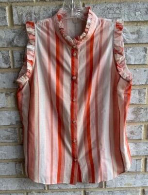 Blusa para mujer Etcetera sin mangas a rayas mezcla de seda con botones talla 6 Foto 1 de 4