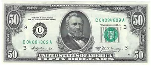 1969A Fifty Dollar Fancy Serial Number Note C04084809A Three pairs 0s 4s 8s - Picture 1 of 2