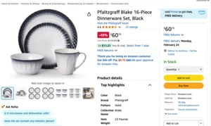 Pfaltzgraff Blake 16-Piece Dinnerware Set, Black - Picture 1 of 7