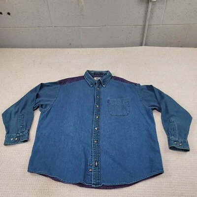 Винтажный Lee рубашка мужская XL синий фиолетовый повседневный Western на пуговицах карман длинным рукавом - Изображение 1 из 4