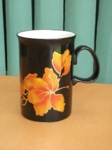 dunoon fiji fine porcelain mug ruth boden design orange gold flower on black vgc - Picture 1 of 10