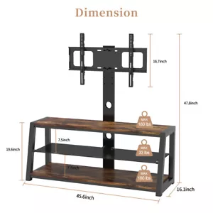 Floor TV Stand Table with Swivel Mount 3-Tier Wood Glass Shelf for 32-65 inch TV - Picture 1 of 20