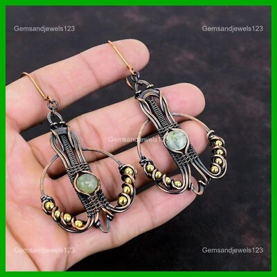 Пасхальная сделка медный мох пренит драгоценные камни висячая проволока обернутые серьги ювелирные изделия - Изображение 1 из 4