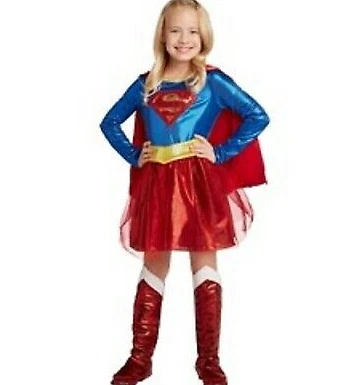 Supergirl Child Halloween Costume Dress with Cape and Boot Covers Medium 7-8 - Image 1 of 4