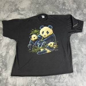 Vintage 90s Panda Animal Cliff Bonamie Nature Art Black T-shirt 3XL - Picture 1 of 8